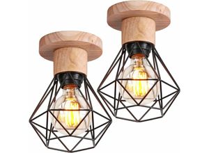 5704142156490 - Wottes - E27 Deckenlampe Retro Deckenleuchte Holz Metall Pendelleuchte für Schlafzimmer Wohnzimmer 2 Stücke