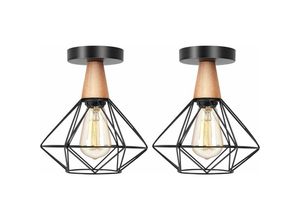 5704142156551 - Wottes - Retro Industrielle Deckenleuchte aus Eisen Käfig Deckenlampe für Küche Esszimmer Schwarz 2 Stücke