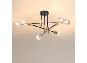 5704142156582 - Wottes - Retro Deckenlampe Künstlicher Satellit Deckenleuchte Eisen Hängelampe Schwarz+Golden 6 Flammig