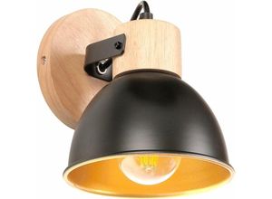 5704142156827 - Wottes - Retro Industrielle Wandleuchte Schwarz Wandlampe aus Holz und Metall für Schlafzimmer Wohnzimmer Schwarz+Golden