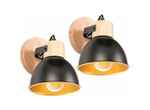 5704142156834 - Wottes - 2 Stückee Retro Industrielle Wandleuchte Schwarz Wandlampe aus Holz und Metall Schwarz+Golden