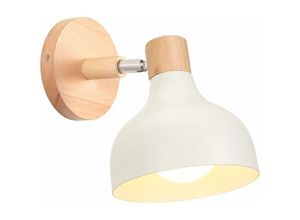 5704142156865 - Wottes - E27 Wandleuchte Retro Wandlampen aus Holz Metall Lampenschirm Verstellbare Wandspot Weiß