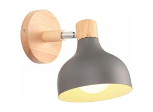 5704142156889 - Wottes - E27 Wandleuchte Retro Wandlampen aus Holz Metall Lampenschirm Verstellbare Wandspot Hellgrau