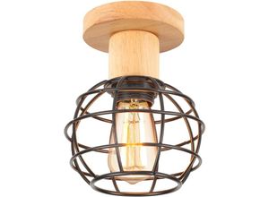 5704142157510 - Wottes - Retro Deckenleuchte Halb Eingebettete Deckenlampe Metallkäfig und Holz Hängeleuchte