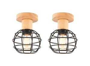 5704142157527 - Wottes - 2 Stücke Retro Deckenleuchte Halb Eingebettete Deckenlampe Metallkäfig und Holz Hängeleuchte