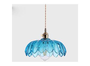 5704142159118 - Wottes - Modern E27 Pendelleuchte Glas Metall Hängelampe Blau Höhenverstellbar Deckenleuchte Esszimmerlampe Ø25CM