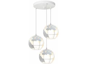 5704142159187 - Wottes - Kreative Personality Globe Pendelleuchte Wohnzimmer Cafe Metall Industrielle Retro Kronleuchter 3 Flammig (Weiß)