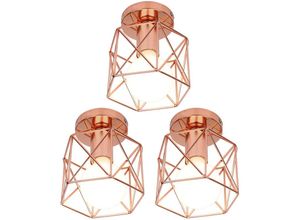 5704142159491 - Wottes - 3Pcs E27 Deckenleuchte Industrielle Lampe Modern Metall Pendelleuchten Mini Style Innen Beleuchtung Roségold