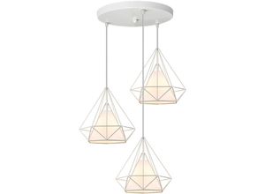 5704142162804 - Wottes - Metall Diamant Käfig Retro Pendelleuchte Modern Einstellbar E27 Kreative Schlafzimmer Wohnzimmer 3 Lichter Weiß