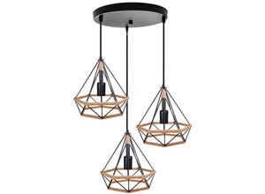 5704142162897 - Wottes - Diamant Käfig Kronleuchter Retro Industrielle Metall Hanfseil E27 Kreative Verstellbarer Loft Bar Cafe Pendelleuchte 3 Flammig