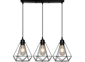 5704142162934 - Wottes - Industrielle Metall Diamant Käfig Hängelampe Retro Pendelleuchte E27 Innen Dekoration Restaurant Schlafzimmer Café 3 Lichter