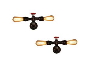 5704142171509 - Wottes - 2Pcs Steam Punk Industrielle Wandleuchte Metall Wasserrohr Wandleuchte Bar Badezimmer Korridor 2 Lichter Bronze