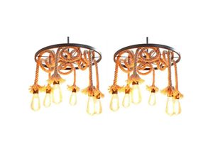 5704142171622 - Wottes - 2Pcs Retro Pendelleuchte diy Hanfseil Kronleuchter Kreative Individualität Küche Schlafzimmer 6 Lichter