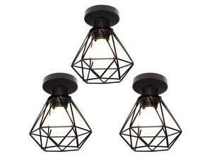 5704142171929 - Wottes - 3Pcs Industrie Deckenleuchte Diamant Käfig Metall Deckenlampe Wohnkultur Wohnzimmer Retro Schlafzimmer