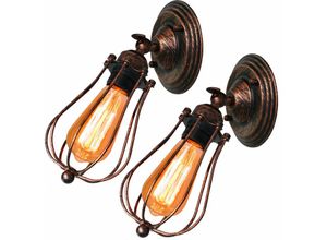 5704142172131 - Wottes - 2Pcs Industrielle Wandleuchte Wohnzimmer Metall Käfig Retro Einstellbare Beleuchtung Wandlampe - Roter Rost