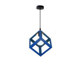 5704142172216 - Wottes - Retro Pendelleuchte Metall Würfel Hängelampe E27 22CM Kronleuchter für Küche Wohnzimmer Bar - Blau