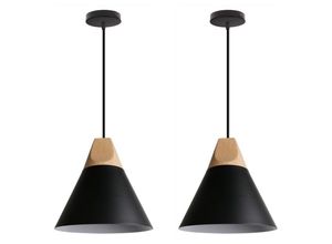 5704142173626 - 2Pcs Kreative Industrielle Pendelleuchte Massivholz Schlafzimmer Wohnzimmer Dekorativer Kronleuchter (Schwarz)