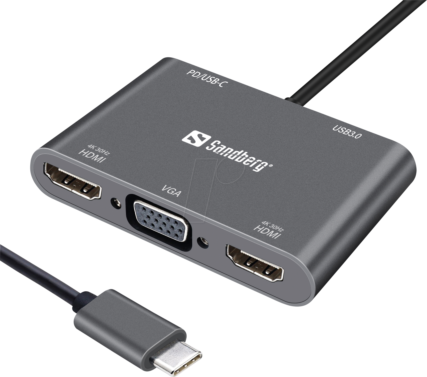 5705730136351 - USB-C Dock 2xHDMI+1xVGA+USB+PD - Verkabelt - USB 32 Gen 1 (31 Gen 1) Type-C - Grau - 4K Ultra HD - 3840 x 2160 Pixel - 1920 x 1080 Pixel (136-35)