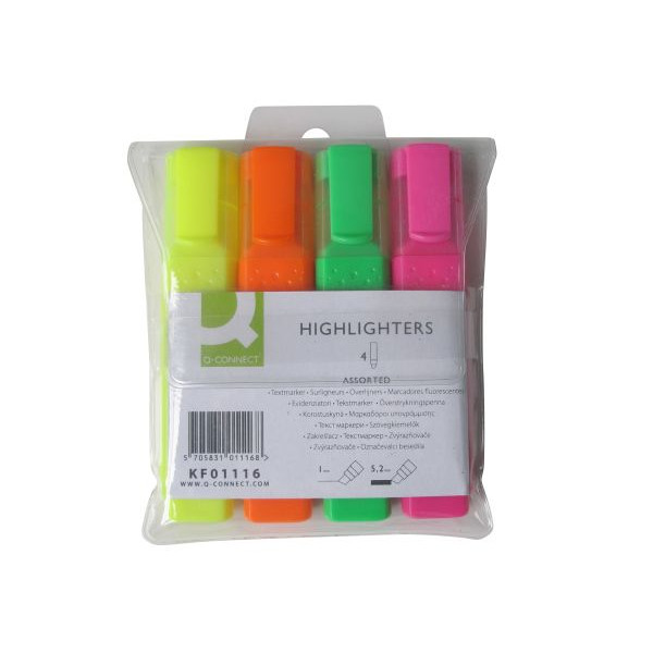 5705831011168 - Textmarker-Set KF01116 Etui 4-farbig sortiert 2-5mm Keilspitze 5705831011168 Q-CONNECT 4 Stück