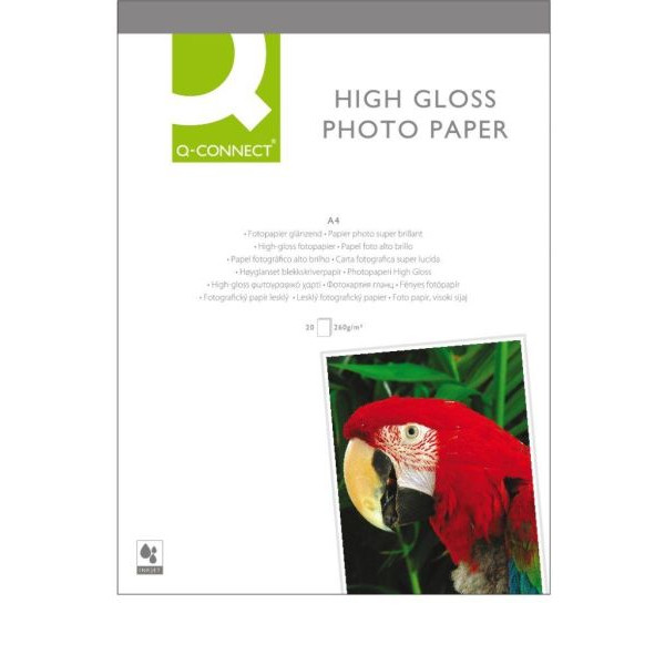 5705831021631 - Fotopapier High Gloss KF02163 A4 für Inkjet 260g weiß hochglänzend einseitig bedruckbar 5705831021631 Q-CONNECT 20 Blatt