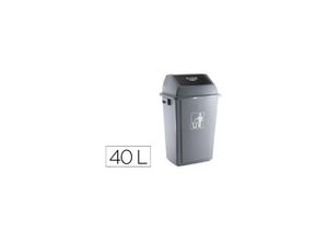 5705831167476 - Q-connect - Papelera contenedor plastico con tapa de balancin 40 litros gris 410x280x610 mm