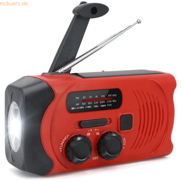 5706751064487 - Notfall-Radio - Solar-Powerbank - FM-Radio - Notfall-Kit - Taschenlampe - Aufziehen - SOS-Taste - Solar-Powerbank - SCR2000 - Rot