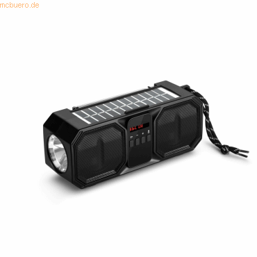 5706751067174 - Notfallradio - Bluetooth-Lautsprecher - Solar-Powerbank - 80W - FM-Radio - Taschenlampe - USB - BTG158 - Schwarz