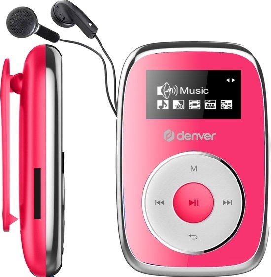 5706751071102 - MP3-Player inkl Ohrhörer - 32GB - Shuffle-Modus - Kinder & Erwachsene - Befestigungsclip - AUX - MicroSD - MPS316 - Pink