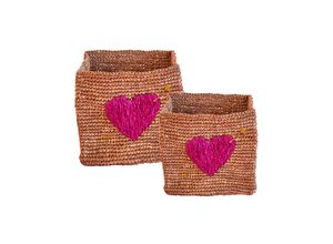 5708315246612 - Raffia-Aufbewahrungskorb SQUARE - TEA RED HEART 2er-Set