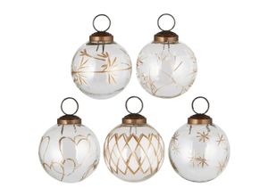 5709898366773 - Weihnachtskugel 5er-Set mit goldfarbener Eingravierung Höhe 7 Ø 63 cm Transparent