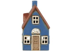 5709898367121 - Haus für Teelicht Nyhavn blau mit brauner Tür 9 x 11 x 16 cm