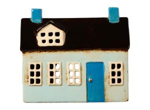 5709898374181 - Teelicht Häuschen aus Keramik Nyhavn blaue Tür 172 x 72 x 15 cm