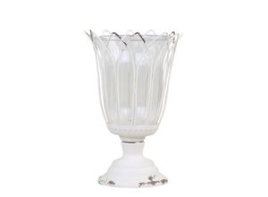 5712750312726 - Chic Antique Teelichthalter auf Fuß mit Glas H205 D13 cm antik creme