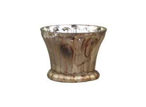 5712750313945 - Chic Antique Antiker Teelichthalter mit Rillen aus Glas H6 D8 cm antik bronze