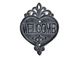 5712750337064 - Chic Antique Welcome Schild aus Eisen H18 x L13 cm antique grau