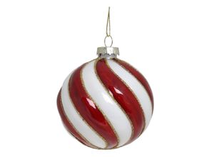 5712750374502 - Chic Antique Rot Gestreifte Weihnachtskugel aus Glas D8 cm Rot