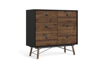 5713035069861 - Rye Kommode 6 Schubladen mattschwarz Walnuss Dekor - Schwarz