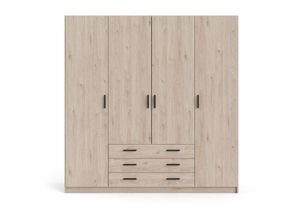 5713035073653 - Ebuy24 - Spell Kleiderschrank B183 cm 4 Türen und 3 Schubladen Hickory-Dekor - Braun