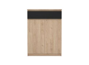 5713035082266 - Schuhschrank HOME AFFAIRE Naia Schuhaufbewahrung Schuhkommode Schuhregal Garderobenschrank Schränke Gr B H 804 cm x 1113 cm 2 St schwarz (jackson hickory schwarz) Schuhschränke mit 2 Türen und 4 Einlegeböden 1 Schublade Breite 80 cm