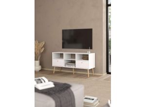 5713035085410 - TV-Board HOME AFFAIRE Bodo TV-Möbel TV-Unit Mediamöbel Regal Sideboards Gr B H T 1172 cm x 608 cm x 391 cm 2 St weiß 2 Schubladen und 4 offene Fächer Beine Griffe aus Massivholz