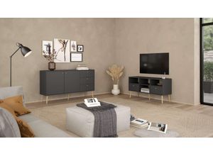 5713035085427 - TV-Board ANDAS Bodo TV-Möbel TV-Unit Mediamöbel Regal Sideboards Gr B H T 1172 cm x 608 cm x 391 cm 2 St grau (matt grau) 2 Schubladen und 4 offene Fächer Beine Griffe aus Massivholz