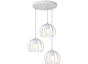 5713310841069 - Axhup - Pendelleuchte Vintage 3 FlammigHängelampe mit Runden Käfig E27 Kreative Deckenlampe für Wohnzimmer Esszimmer (Weiß)