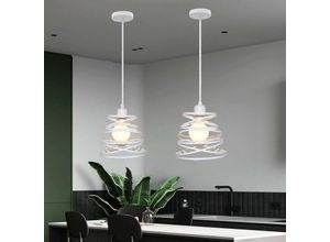 5713310842905 - Axhup - 2x Industrial Kronleuchter Ø20cm Frühlingsform Käfig Design Lampe Metall Lüster E27 40W Pendelleuchte Leuchte Weiß (Keine Glühbirnen)