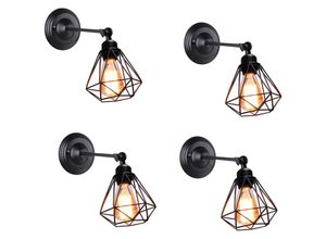 5713310845135 - Axhup - 4er Wandleuchte Vintage Industrielle Diamant Wandlampe mit Diamant Käfig E27 Lampe Decor für Wohnzimmer Schlafzimmer (Schwarz)