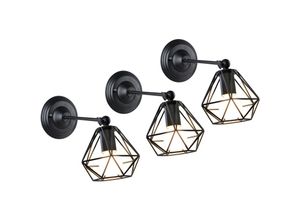 5713310845371 - Axhup - Wandleuchte Wand Lampe Im Industrial Stil Diamant Käfig E27 Fassung 3 Stück (Schwarz)