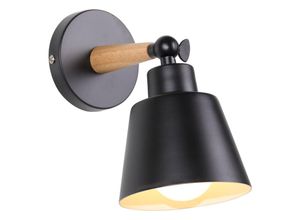 5713310845807 - Axhup - Wandleuchte Holz Moderne Wandlampe Innen mit Metall Lampenschirm Wandstrahler Art Licht Decor für Wohnzimmer Schlafzimmer (Schwarz)