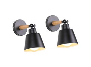 5713310845852 - Axhup - 2er Wandleuchte Holz Moderne Wandlampe Innen mit Metall Lampenschirm Wandstrahler Art Licht Decor für Wohnzimmer Schlafzimmer (Schwarz)