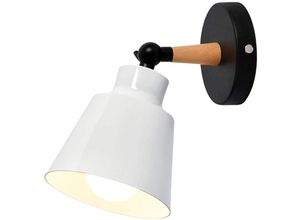 5713310846330 - Axhup - Wandleuchte Holz Moderne Wandlampe Innen mit Metall Lampenschirm Wandstrahler Art Licht Decor für Wohnzimmer Schlafzimmer (Weiß)