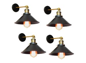 5713310860893 - Axhup - 4x Metall Hotel Wandleuchte Industrial Retro Wandlampe Edison-Stil E27 Deckenlampe 22CM + 240° Drehung Schwarz & Antikes Messing