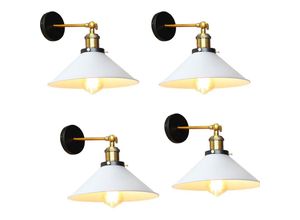 5713310860947 - Axhup - 4x Metall Hotel Wandleuchte Industrial Retro Wandlampe Edison-Stil E27 Deckenlampe 22CM + 240° Drehung Weiß & Antikes Messing